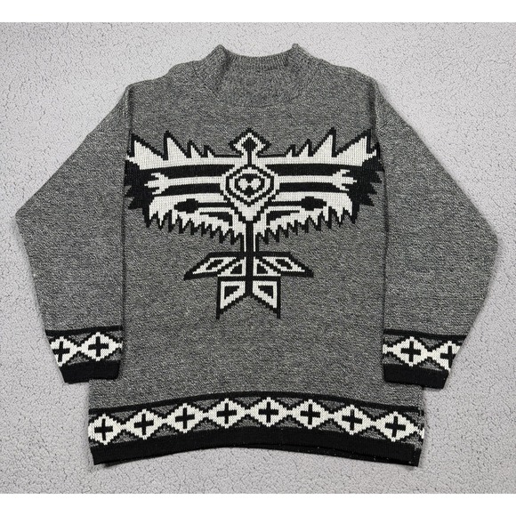 Dressy Tessy Sweaters - Vintage Dressy Tessy Sweater Womens Small‎ Gray Tribal Thunderbird Pullover 80s